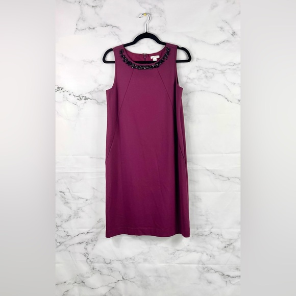 4 for $25 GARNET HILL Audrey Ponte Knit Shift Dress Purple Gem Collar - Picture 1 of 6